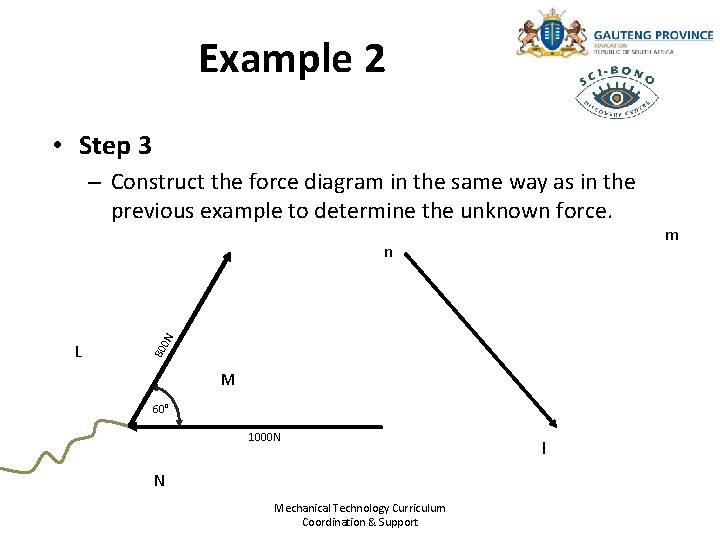Example 2 • Step 3 – Construct the force diagram in the same way