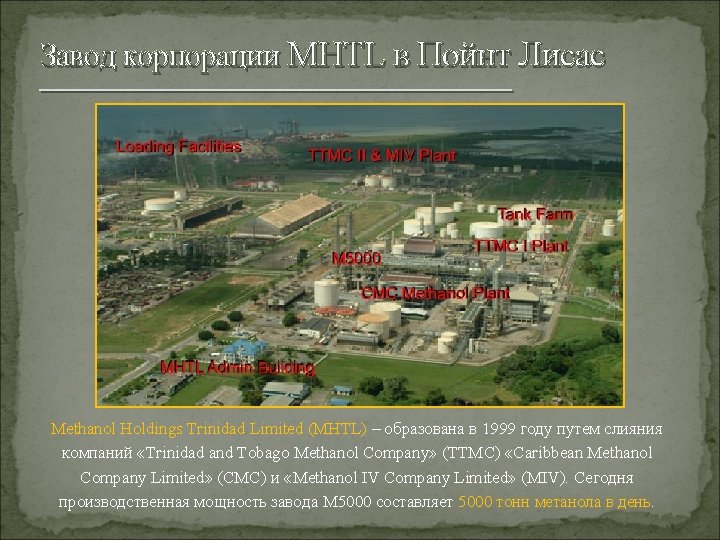 Завод корпорации MHTL в Пойнт Лисас Methanol Holdings Trinidad Limited (MHTL) – образована в