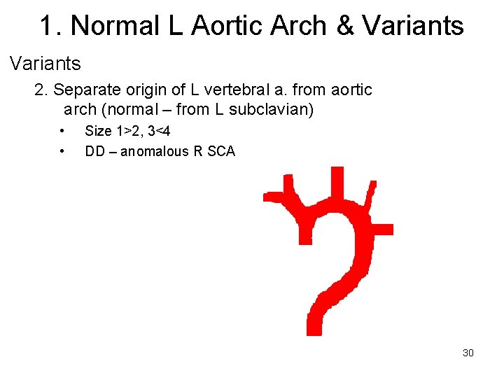 1. Normal L Aortic Arch & Variants 2. Separate origin of L vertebral a.