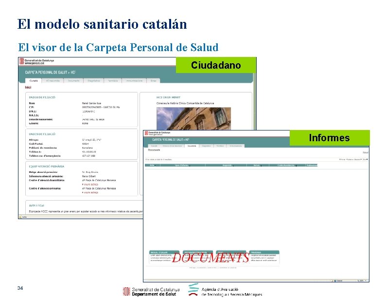 El modelo sanitario catalán El visor de la Carpeta Personal de Salud Ciudadano Informes