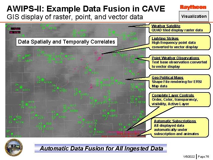 AWIPS-II: Example Data Fusion in CAVE GIS display of raster, point, and vector data