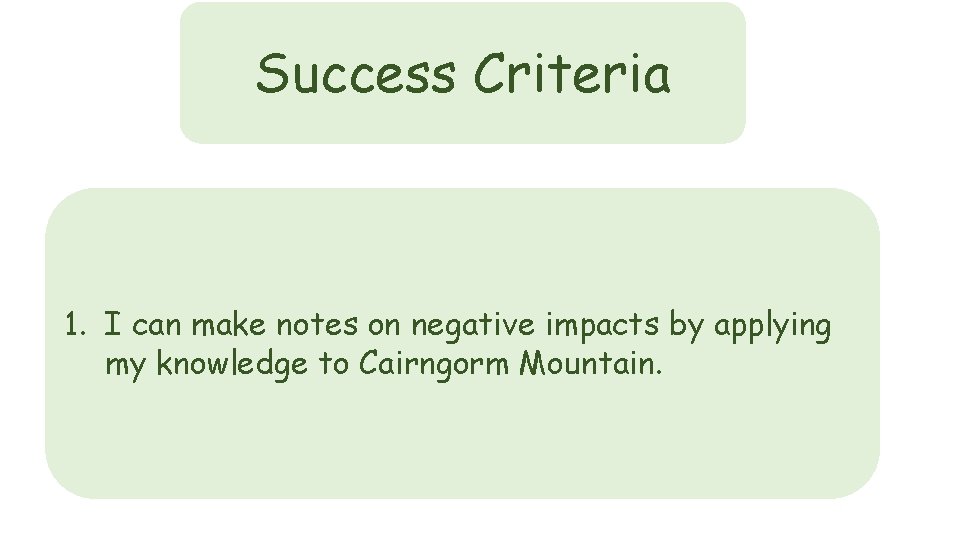 Success Criteria 1. I can make notes on negative impacts by applying my knowledge