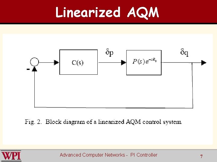 Linearized AQM Advanced Computer Networks - PI Controller 7 