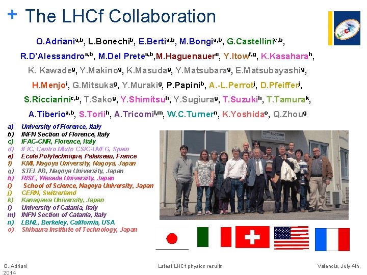 + The LHCf Collaboration O. Adriania, b, L. Bonechib, E. Bertia, b, M. Bongia, + The LHCf Collaboration O. Adriania, b, L. Bonechib, E. Bertia, b, M. Bongia,
