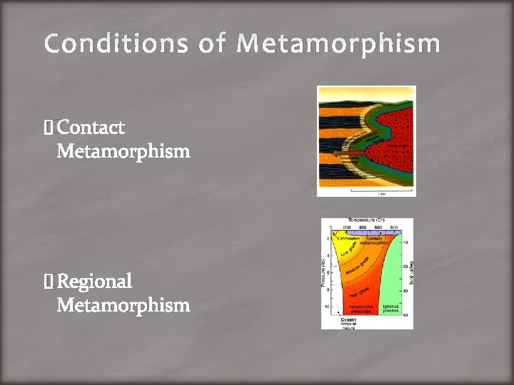 Conditions of Metamorphism �Contact Metamorphism �Regional Metamorphism 