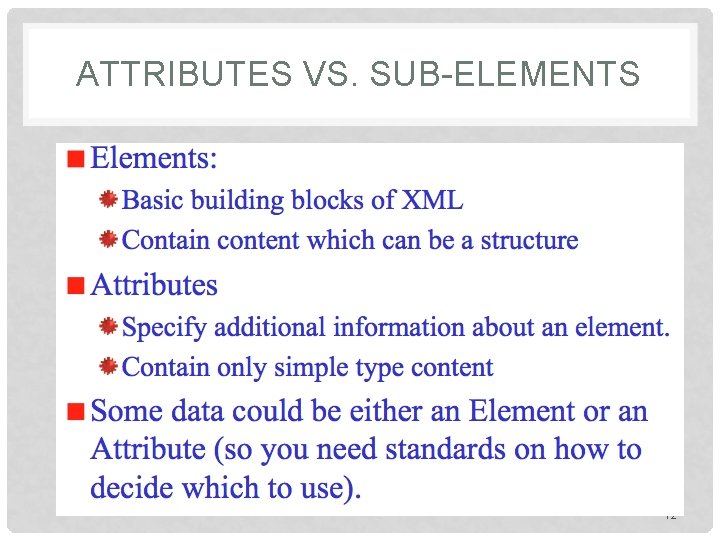 ATTRIBUTES VS. SUB-ELEMENTS 12 