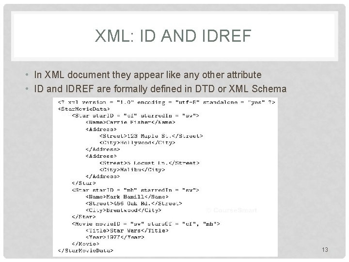 XML: ID AND IDREF • In XML document they appear like any other attribute