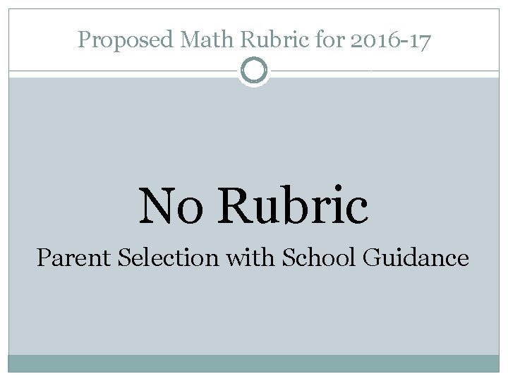 Proposed Math Rubric for 2016 -17 No Rubric Parent Selection with School Guidance 