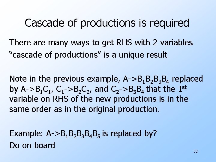 Cascade of productions is required There are many ways to get RHS with 2