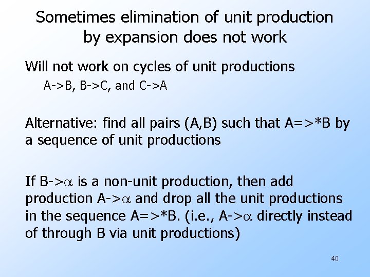 Sometimes elimination of unit production by expansion does not work Will not work on