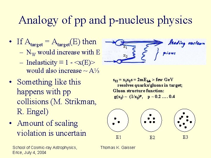 Analogy of pp and p-nucleus physics • If Atarget = Atarget(E) then x 1