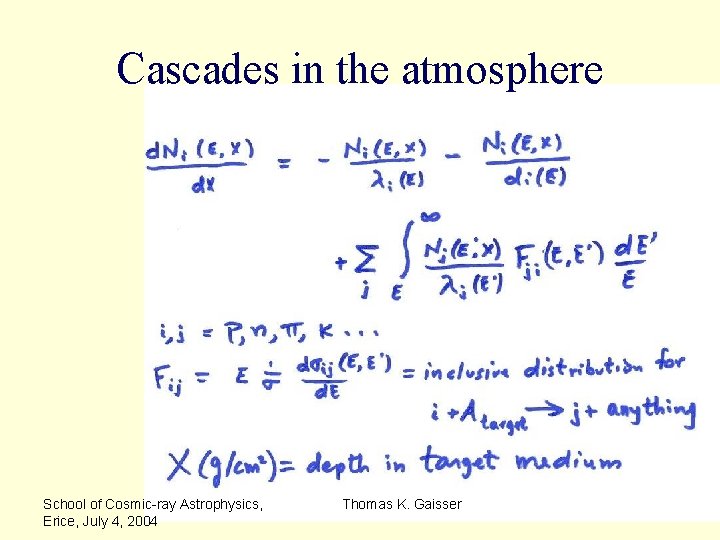 Cascades in the atmosphere School of Cosmic-ray Astrophysics, Erice, July 4, 2004 Thomas K.