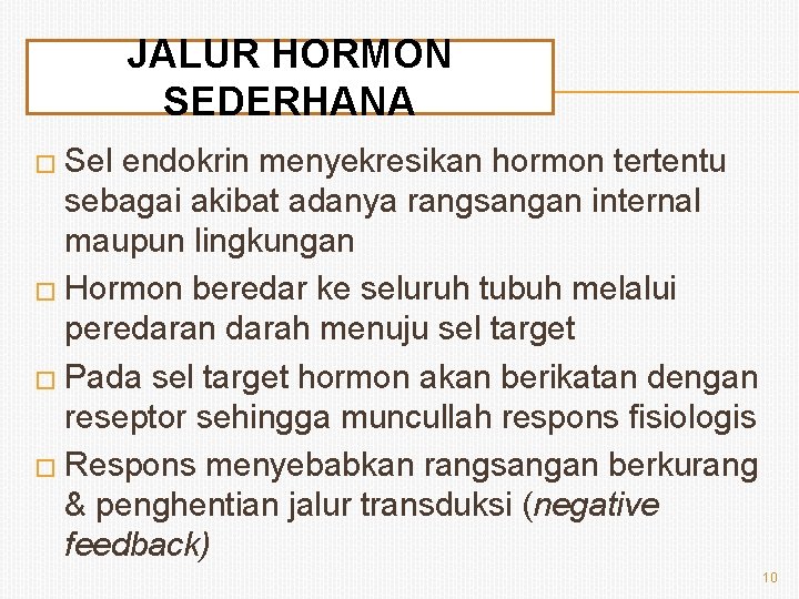 JALUR HORMON SEDERHANA � Sel endokrin menyekresikan hormon tertentu sebagai akibat adanya rangsangan internal