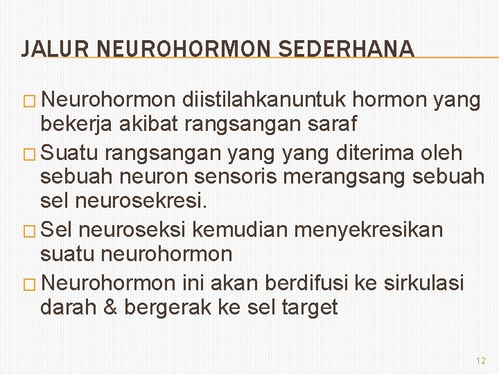 JALUR NEUROHORMON SEDERHANA � Neurohormon diistilahkanuntuk hormon yang bekerja akibat rangsangan saraf � Suatu