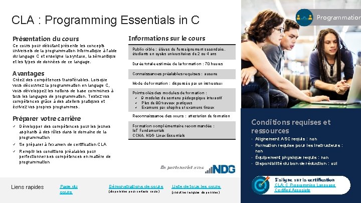 CLA : Programming Essentials in C Présentation du cours Informations sur le cours Ce