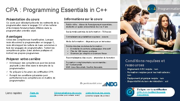 CPA : Programming Essentials in C++ Présentation du cours Informations sur le cours Ce