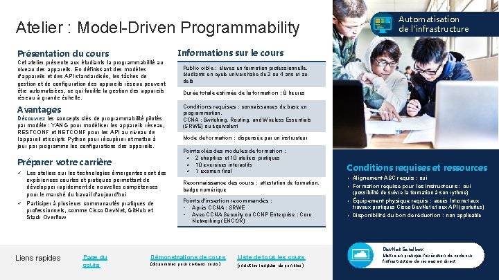 Atelier : Model-Driven Programmability Présentation du cours Cet atelier présente aux étudiants la programmabilité