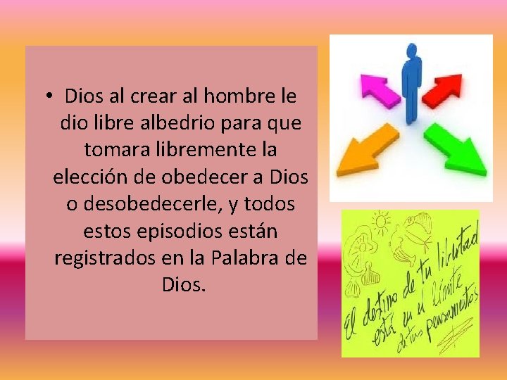 • Dios al crear al hombre le dio libre albedrio para que tomara • Dios al crear al hombre le dio libre albedrio para que tomara