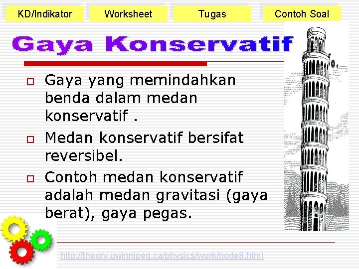 KD/Indikator Worksheet Tugas Gaya yang memindahkan benda dalam medan konservatif. Medan konservatif bersifat reversibel.