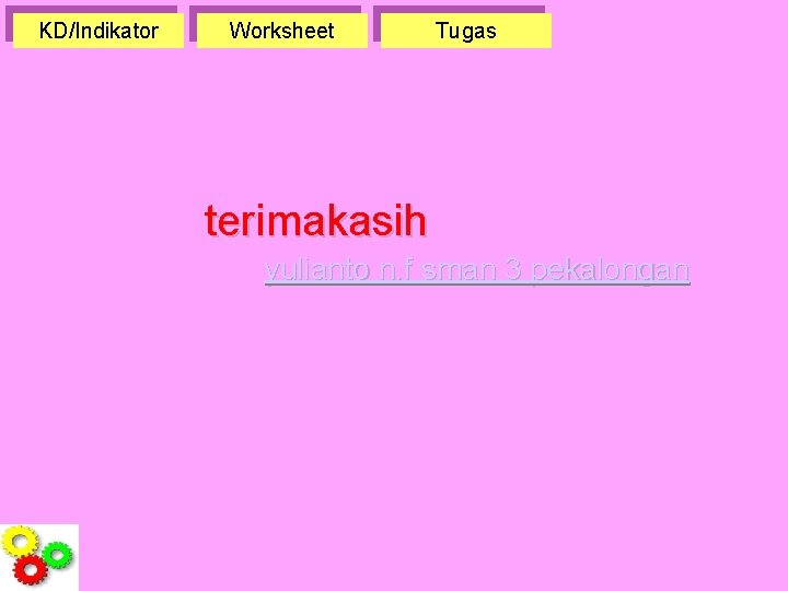 KD/Indikator Worksheet Tugas terimakasih yulianto n. f sman 3 pekalongan 