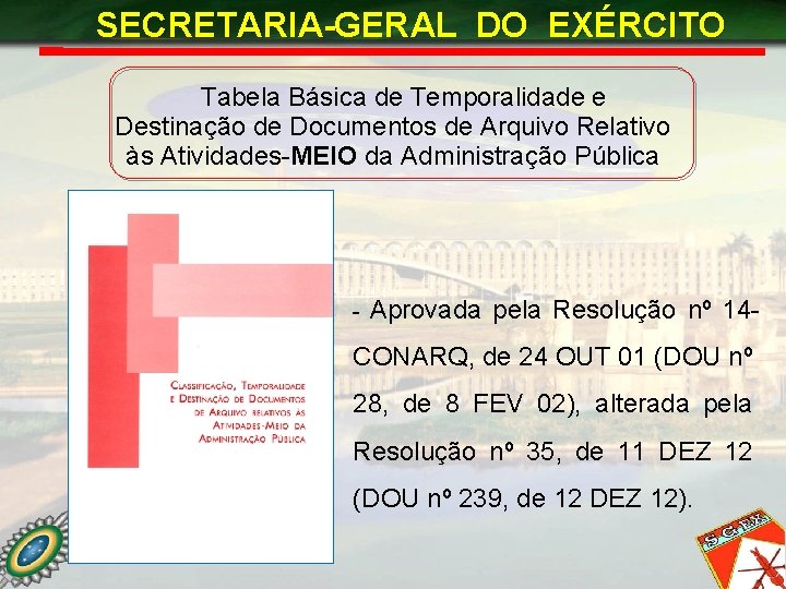 SECRETARIA-GERAL DO EXÉRCITO Tabela Básica de Temporalidade e Destinação de Documentos de Arquivo Relativo
