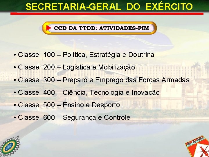 SECRETARIA-GERAL DO EXÉRCITO • Classe 100 – Política, Estratégia e Doutrina • Classe 200
