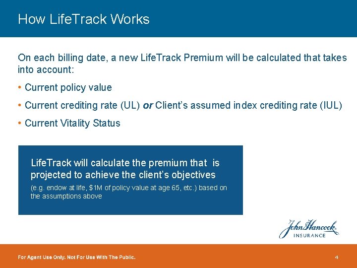 How Life. Track Works On each billing date, a new Life. Track Premium will