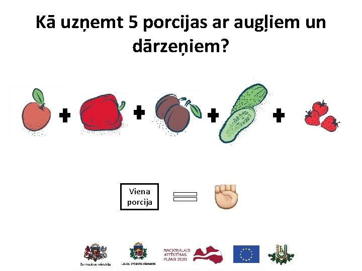 Kā uzņemt 5 porcijas ar augļiem un dārzeņiem? Viena porcija 