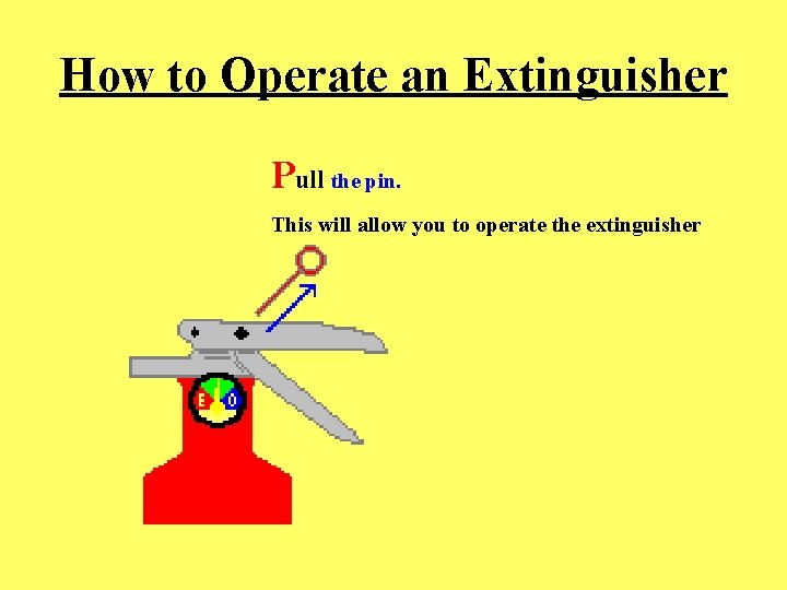 How to Operate an Extinguisher Pull the pin. This will allow you to operate