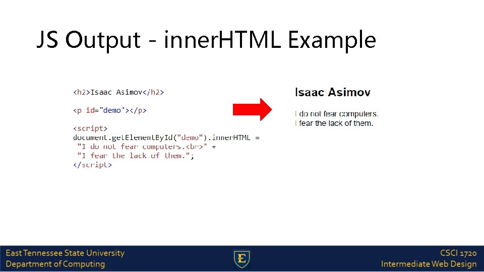 JS Output - inner. HTML Example 