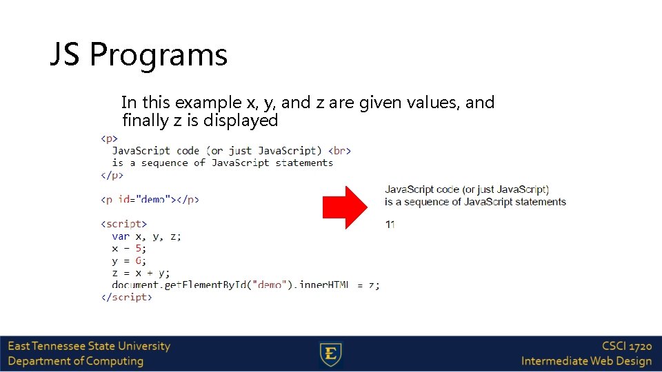 JS Programs In this example x, y, and z are given values, and finally