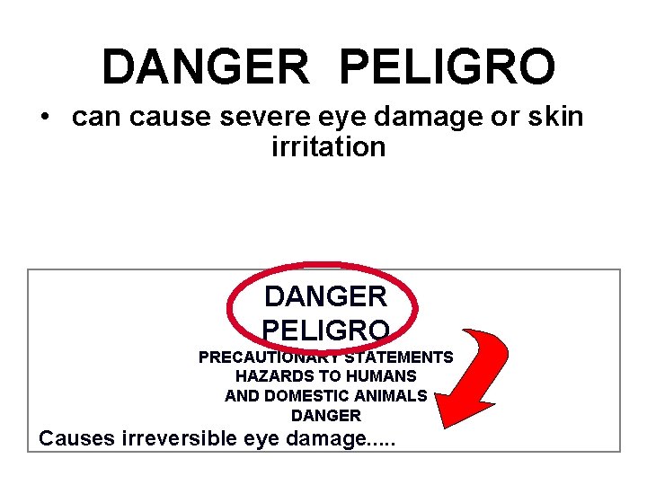 DANGER PELIGRO • can cause severe eye damage or skin irritation DANGER PELIGRO PRECAUTIONARY