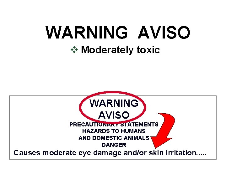 WARNING AVISO v Moderately toxic WARNING AVISO PRECAUTIONARY STATEMENTS HAZARDS TO HUMANS AND DOMESTIC