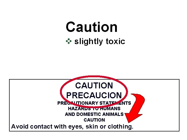Caution v slightly toxic CAUTION PRECAUCION PRECAUTIONARY STATEMENTS HAZARDS TO HUMANS AND DOMESTIC ANIMALS