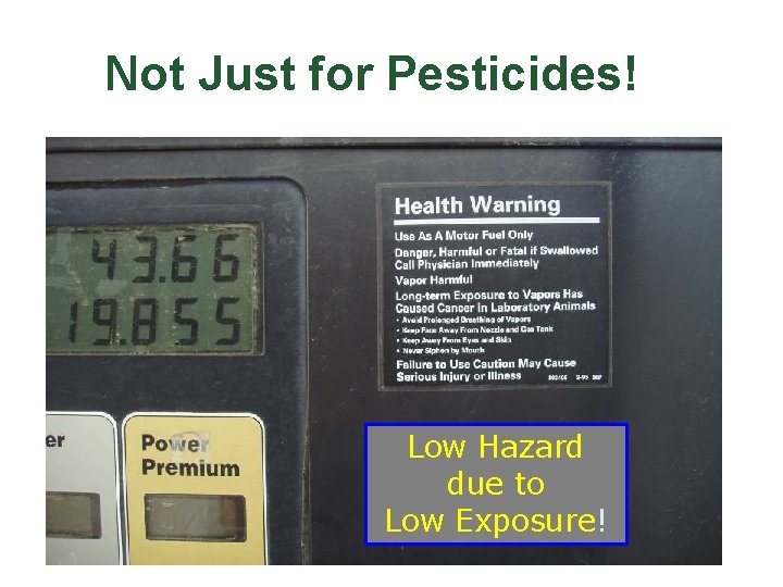 Not Just for Pesticides! Low Hazard due to Low Exposure! 