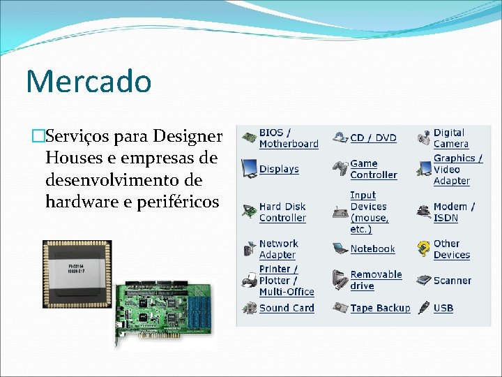 Mercado �Serviços para Designer Houses e empresas de desenvolvimento de hardware e periféricos 