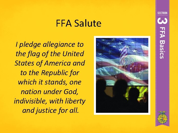 FFA Salute I pledge allegiance to the flag of the United States of America