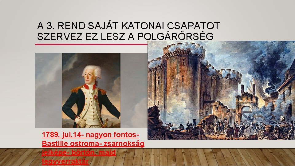 A 3. REND SAJÁT KATONAI CSAPATOT SZERVEZ EZ LESZ A POLGÁRŐRSÉG 1789. jul. 14