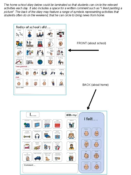 The home school diary below could be laminated so that students can circle the