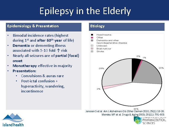 Epilepsy in the Elderly Epidemiology & Presentation Etiology • Bimodal incidence rates (highest during