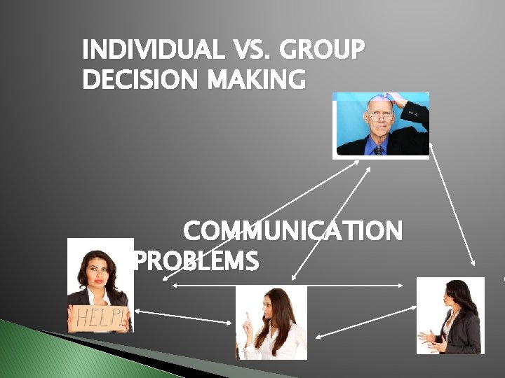 INDIVIDUAL VS. GROUP DECISION MAKING COMMUNICATION PROBLEMS INDIVIDUAL VS. GROUP DECISION MAKING COMMUNICATION PROBLEMS