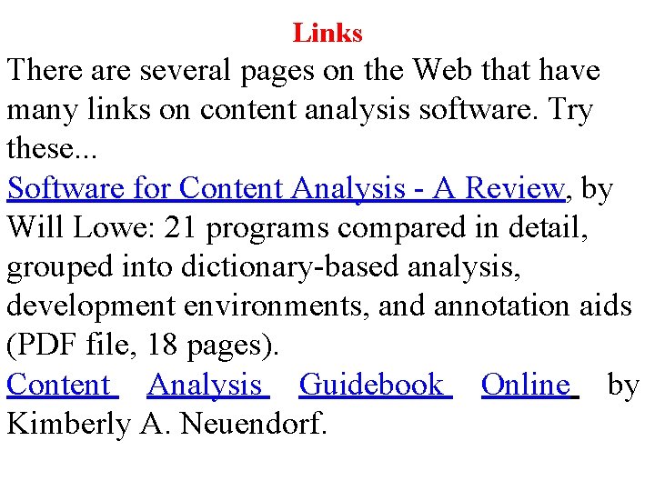 Links There are several pages on the Web that have many links on content
