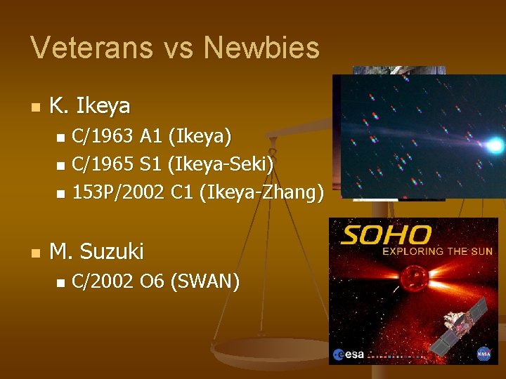 Veterans vs Newbies n K. Ikeya C/1963 A 1 (Ikeya) n C/1965 S 1