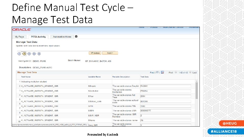 Define Manual Test Cycle – Manage Test Data Presented by Kastech Define Manual Test Cycle – Manage Test Data Presented by Kastech