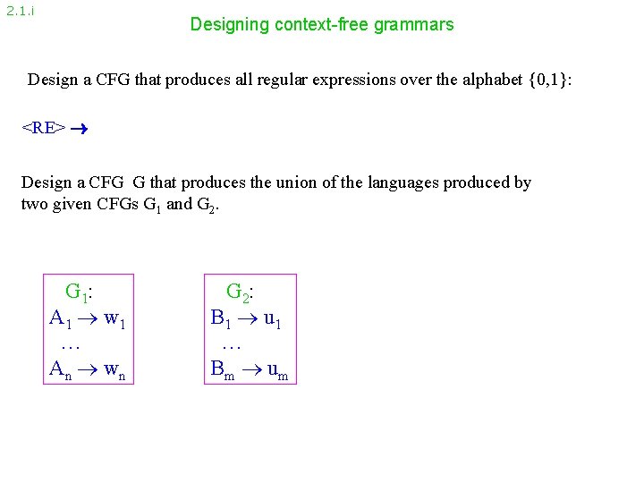 2. 1. i Designing context-free grammars Design a CFG that produces all regular expressions