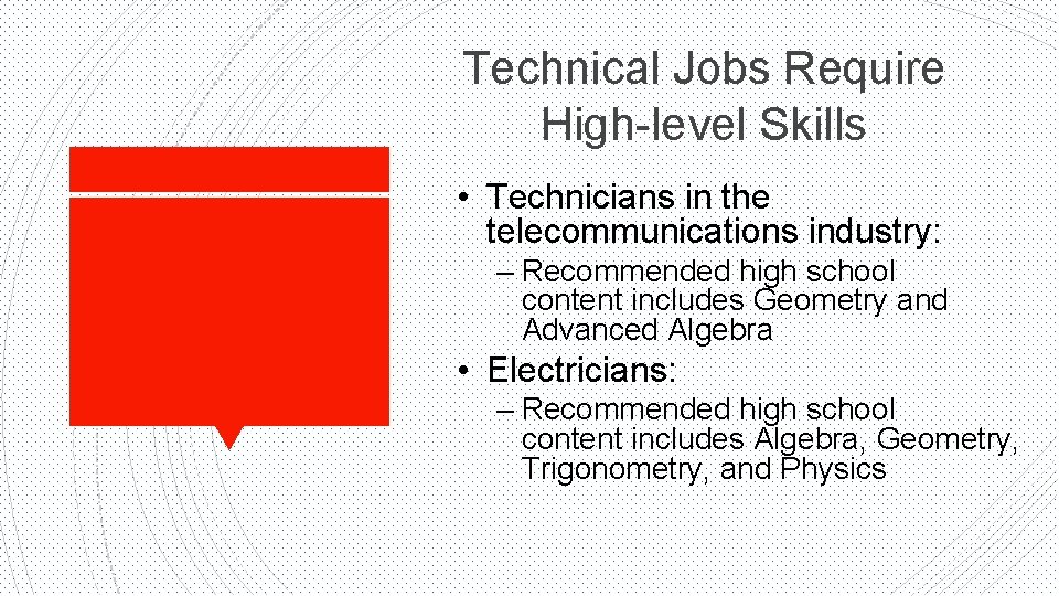 Technical Jobs Require High-level Skills • Technicians in the telecommunications industry: – Recommended high