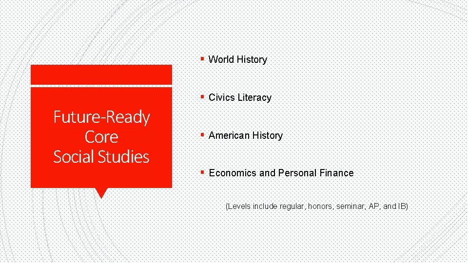 § World History § Civics Literacy Future-Ready Core Social Studies § American History §