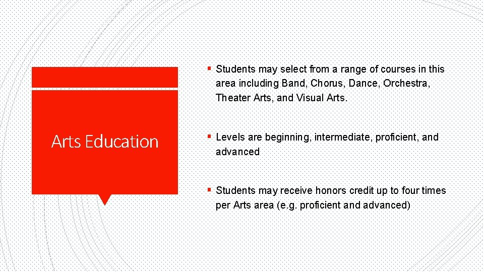 § Students may select from a range of courses in this area including Band,