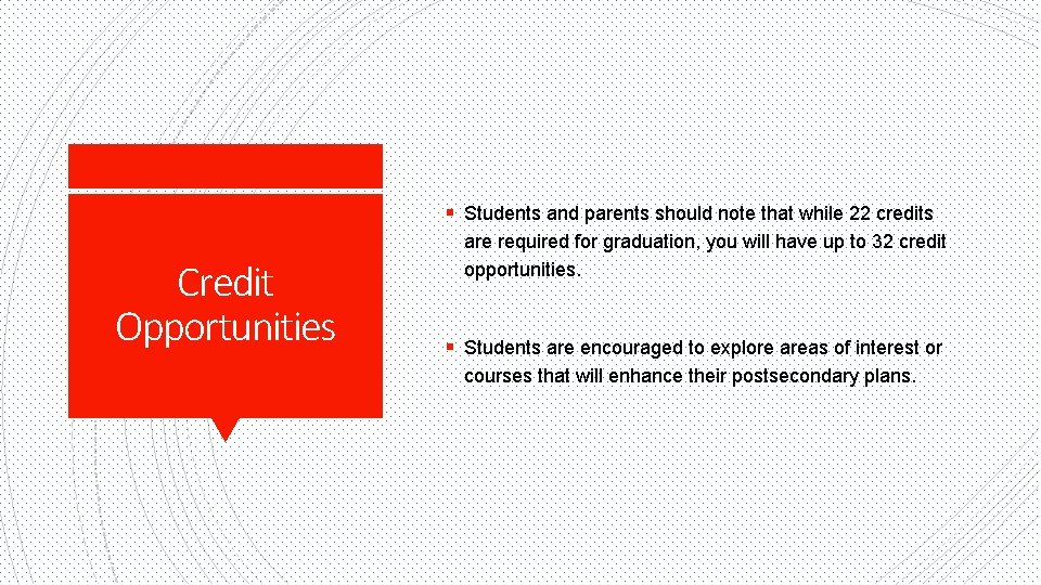 § Students and parents should note that while 22 credits Credit Opportunities are required