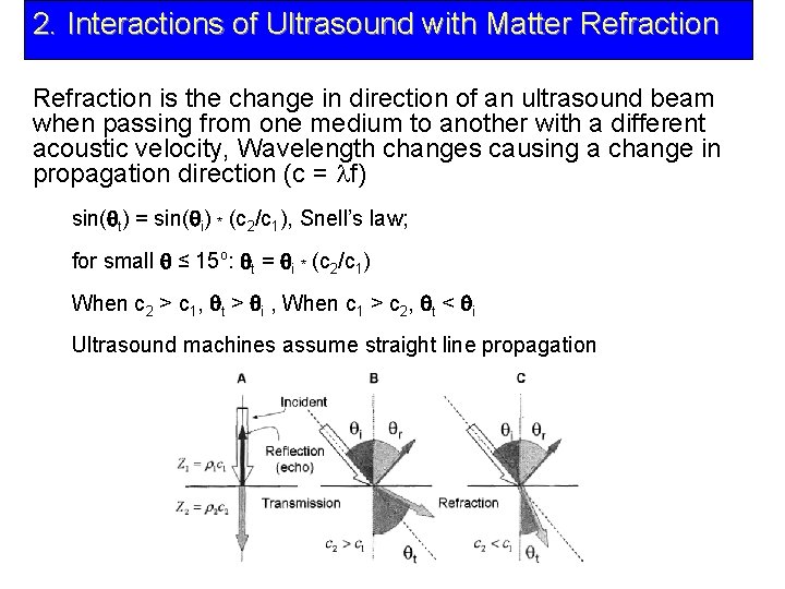2. Interactions of Ultrasound with Matter Refraction is the change in direction of an